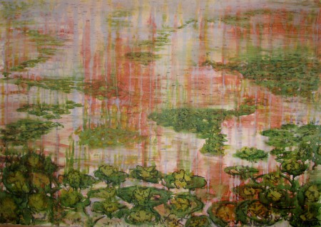 Lelies 70x100 cm, ecoline op doek