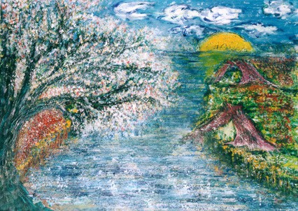 "Wigwam" 55x75cm acryl op papier weg gegeven
