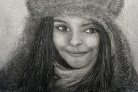  "Mijn Mona Lisa" 70cmx50cm, Houtskool op doek