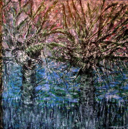 Liefde tussen twee bomen 1x1 m doek